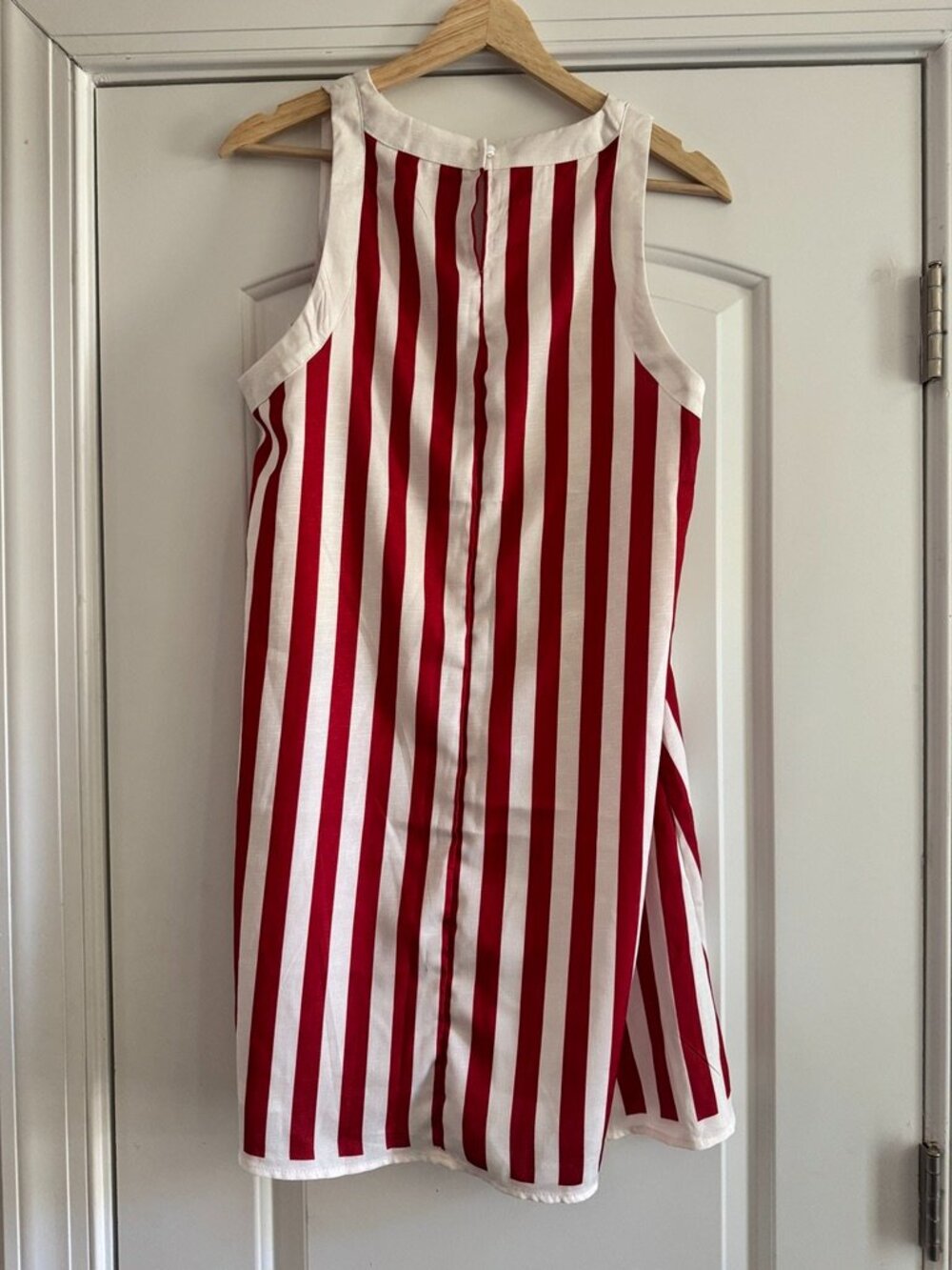 Red White Stripe Fish Print Shift Dress Nautical Coastal Sleeveless Size L - Picture 4 of 5